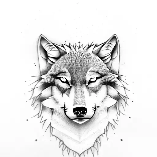 Realistic Wolf with moon tattoo design idea