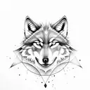 Realistic Wolf with moon tattoo design idea