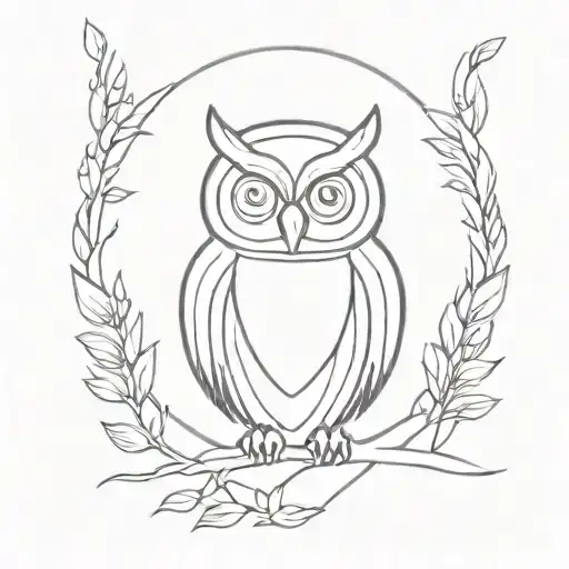 "Please create a minimalist tattoo design that combines an owl, symbol of Athena, and a torch, symbol of Hestia. The owl tattoo design idea