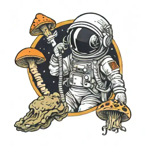 astronaut, mushrooms, aliens smoking joint tattoo design idea