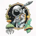 astronaut, mushrooms, aliens smoking joint tattoo design idea