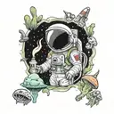 astronaut, mushrooms, aliens smoking joint tattoo design idea