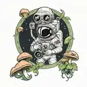 astronaut, mushrooms, aliens smoking joint tattoo design idea