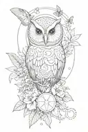 science and biology tattoo with an owl, skulls, plants, space.  tattoo design idea