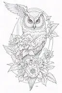 science and biology tattoo with an owl, skulls, plants, space.  tattoo design idea