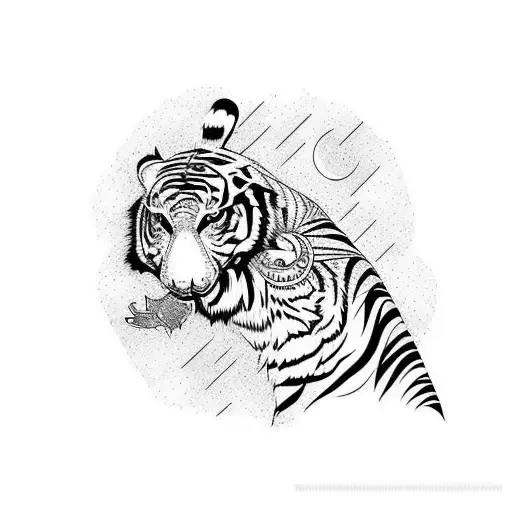 woodpecker with tiger  tattoo design idea