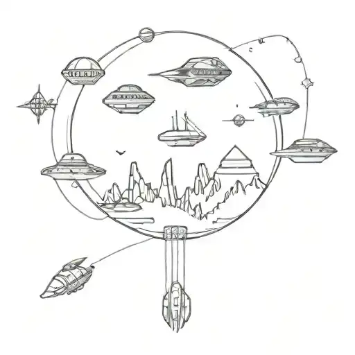 An intricate tattoo of a microchip morphing into a galaxy with Star Wars ships flying through tattoo design idea