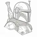A dot tattoo of a Mandalorian with a stormtrooper helmet on the ground tattoo design idea
