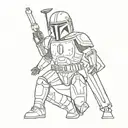 A dot tattoo of a Mandalorian with a stormtrooper helmet on the ground tattoo design idea