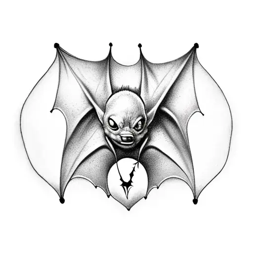 bat hugging a realistic heart tattoo design idea