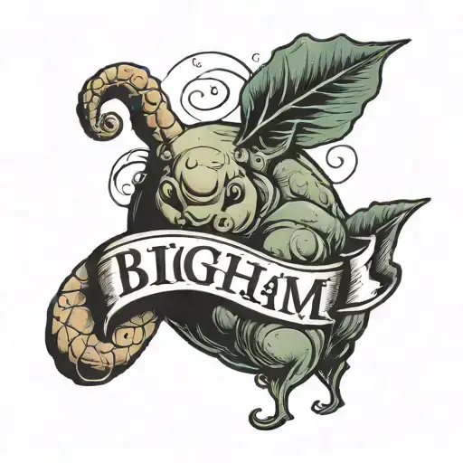 big ham with the word "Bigham" in cursive at the bottom tattoo design idea