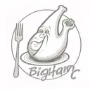 a dinner ham covered with a sheet like a ghost and with 'Bigham' in cursive  tattoo design idea