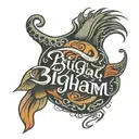 big ham with the word "Bigham" in cursive at the bottom tattoo design idea