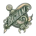 big ham with the word "Bigham" in cursive at the bottom tattoo design idea