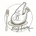 a dinner ham covered with a sheet like a ghost and with 'Bigham' in cursive  tattoo design idea