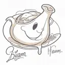 a dinner ham covered with a sheet like a ghost and with 'Bigham' in cursive  tattoo design idea