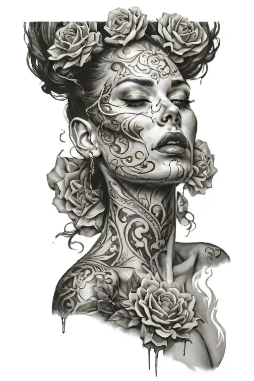 woman face acient breathing taking smoke tears suffering beauty emotional dept  tattoo design idea