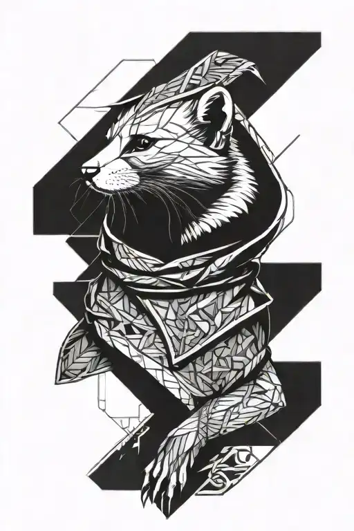 a minimal portrait of thin and light female ferret styled as assassin from "assassin's creed" game. tattoo design idea