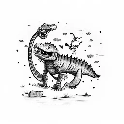calvin and hobbes with a dinosaur  tattoo design idea