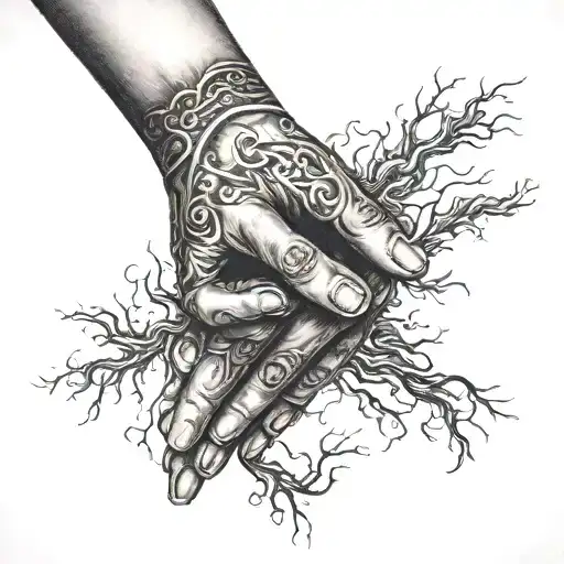 pray hands reaching tattoo design idea