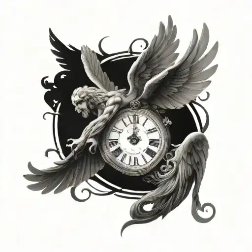 greek mythology kronos god of time with wings and clock  tattoo design idea
