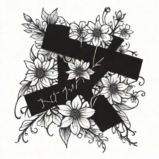 basic cross with forgiven wrote with dandelion flowers tattoo design idea