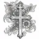 Traditional cross with forgiven wrote with dandelion tattoo design idea