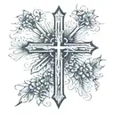 Traditional cross with forgiven wrote with dandelion tattoo design idea