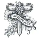 Traditional cross with forgiven wrote with dandelion tattoo design idea