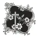 basic cross with forgiven wrote with dandelion flowers tattoo design idea