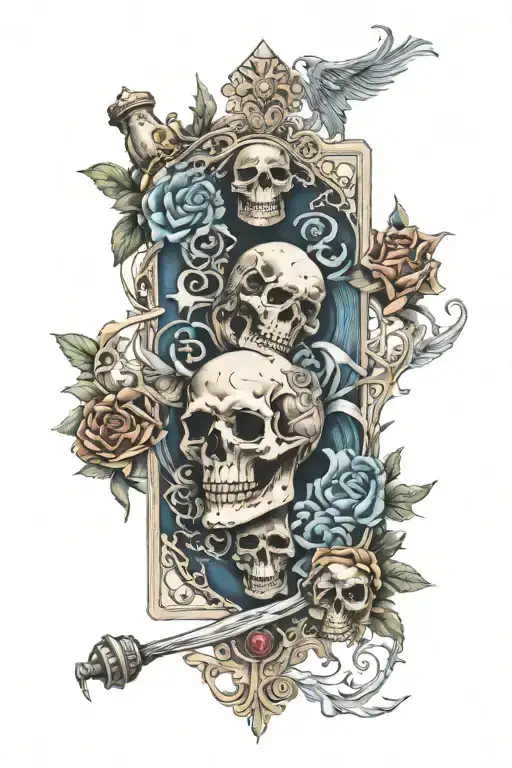 tarot fate color lovers death tattoo design idea