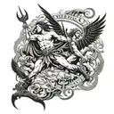 Supernatural creatures inspired by Roman mythology battling in an epic scene tattoo design idea