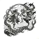 Supernatural creatures inspired by Roman mythology battling in an epic scene tattoo design idea