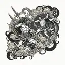 Supernatural creatures inspired by Roman mythology battling in an epic scene tattoo design idea