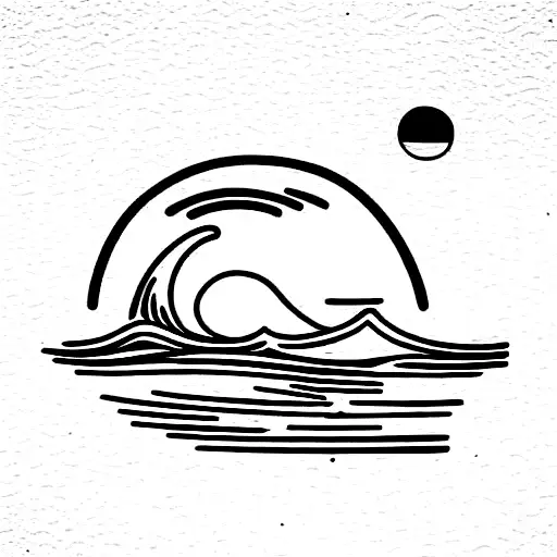 sunset on the beach with a hidden m in the waves tattoo design idea