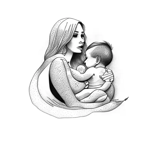 Breastfeeding mother to a son tattoo design idea