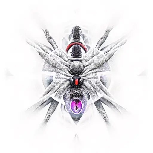 Black matte spider, sacred geometry, lazer red tattoo design idea