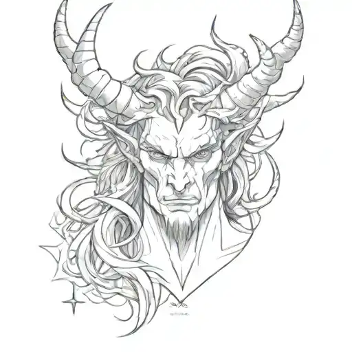left half demon with horns, right half angel tattoo design idea