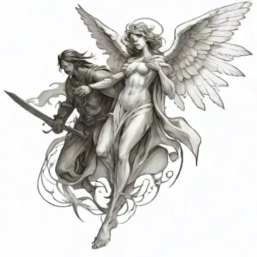 angel demon war scene tattoo design idea