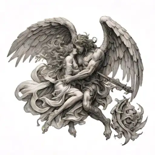 angel demon war scene tattoo design idea