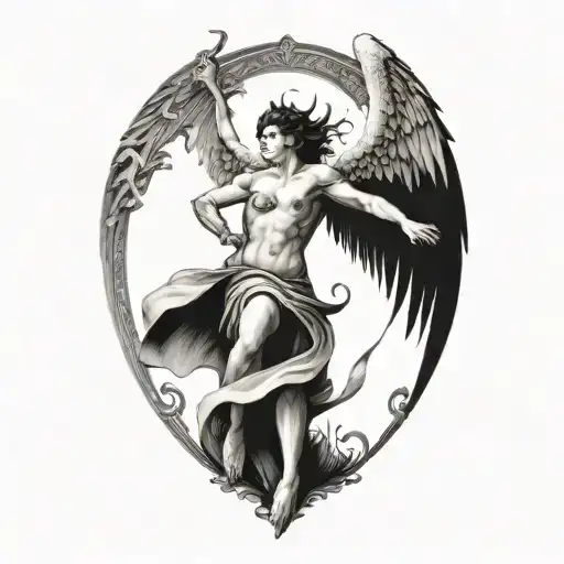 angel demon war scene tattoo design idea