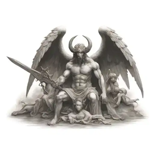 angel demon war scene tattoo design idea