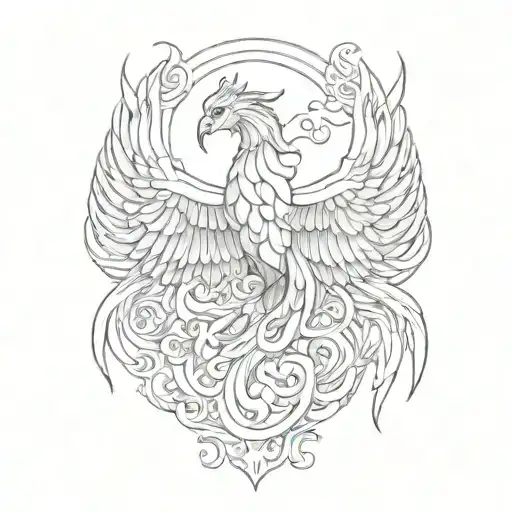 phoenix rising japanese style big wings tattoo design idea