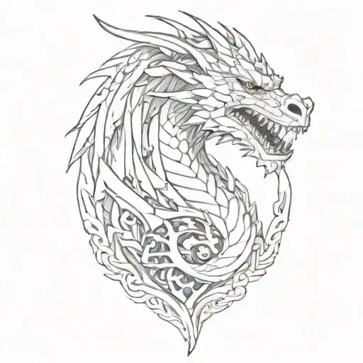 dragon,terrifying head, game of thrones style tattoo design idea
