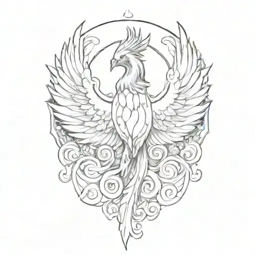 phoenix rising, japanese style, big wings, just the bird tattoo design idea