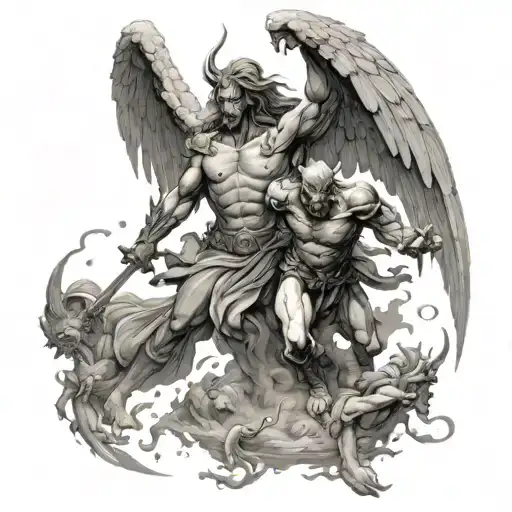 angel demon war scene tattoo design idea