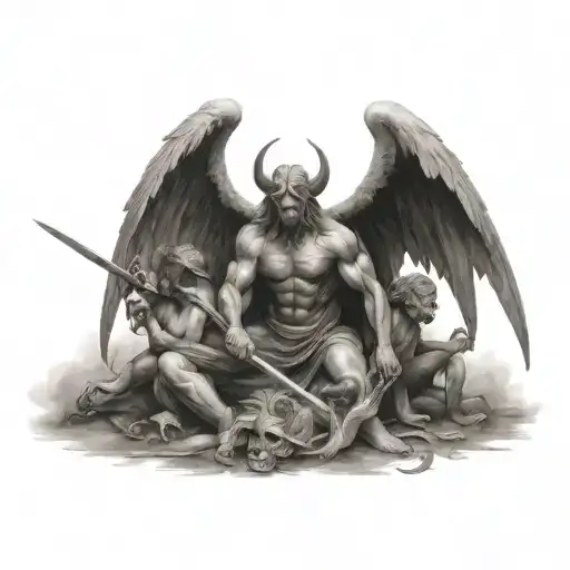 angel demon war scene tattoo design idea