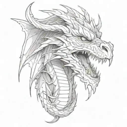 dragon, big wings, terrifying head tattoo design idea