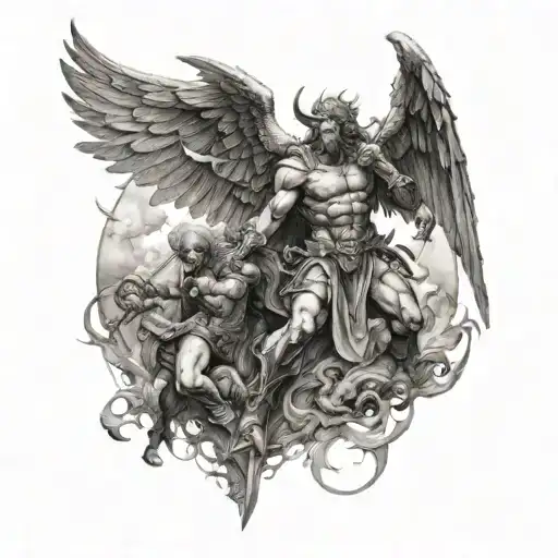 angel demon war scene tattoo design idea