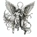 angel demon war scene tattoo design idea